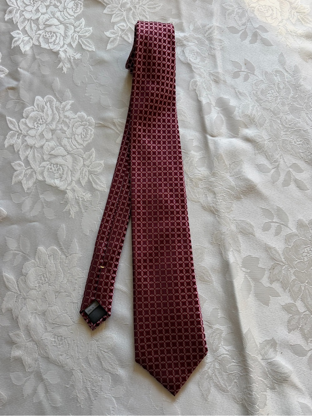 Canali Burgundy Geometric Silk Tie